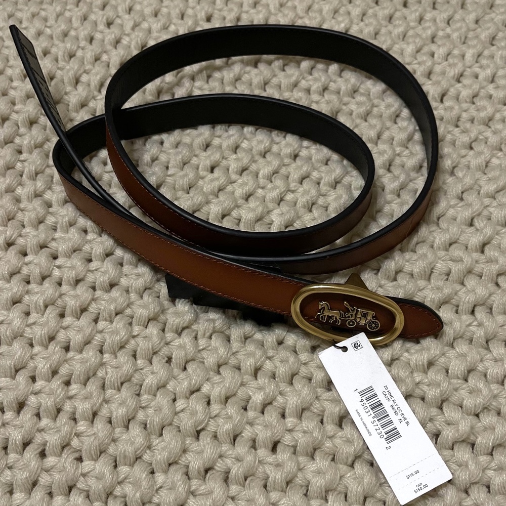 Coach Brown and Black Belt with Gold Buckle